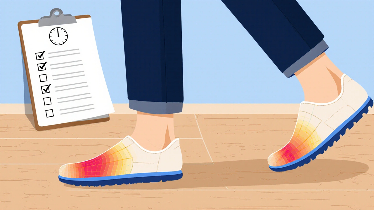 Person testing shoes indoors, walking for a few minutes while checking comfort.