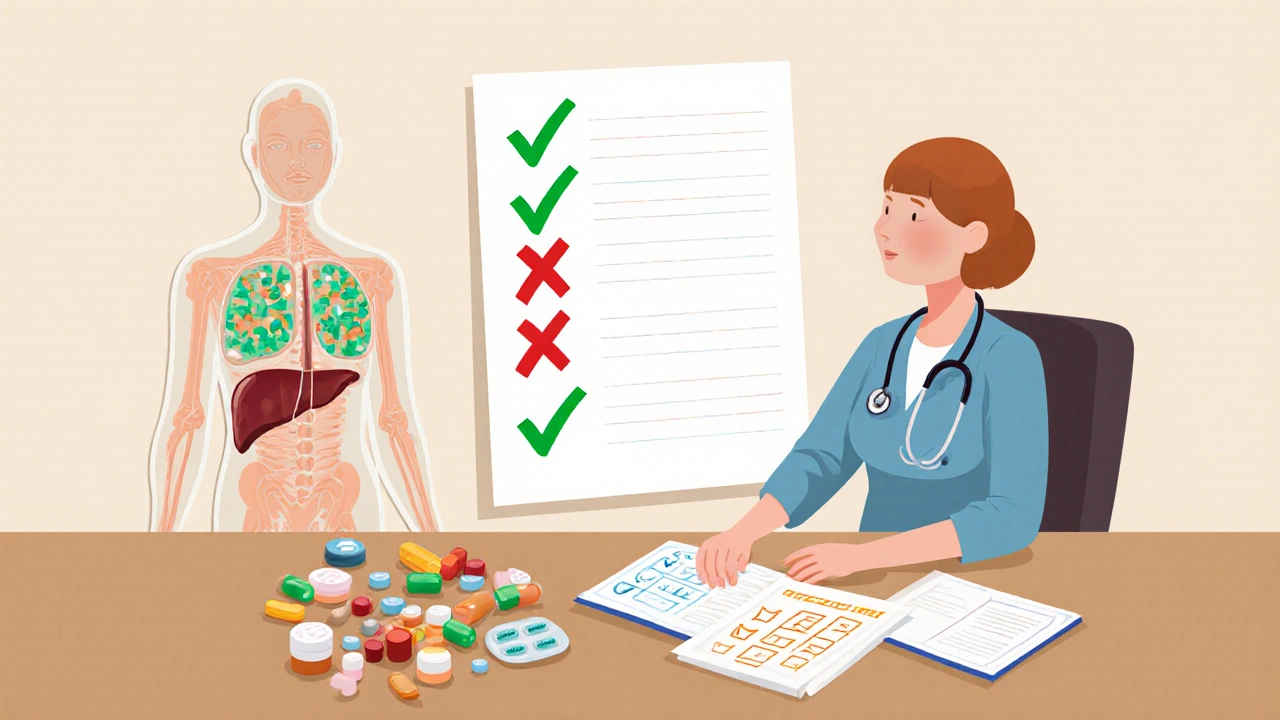 Woman reviewing medications with doctor, showing patch as safer alternative to pills