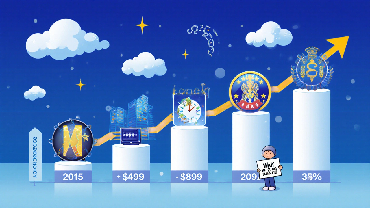 A timeline showing falling product prices and rising open-source adoption, with a figure waiting to buy.