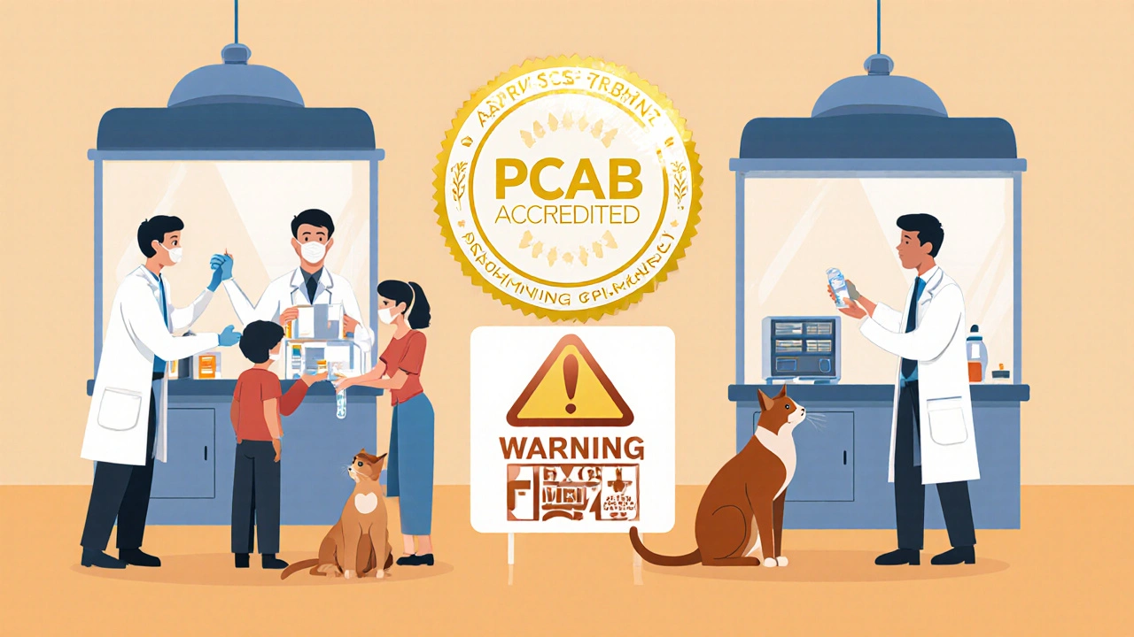 Accredited compounding pharmacy preparing personalized meds for humans and pets with safety standards