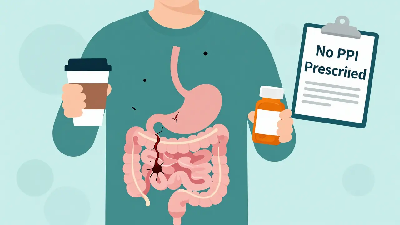 A person unaware of internal bleeding in their gut from combined medications.