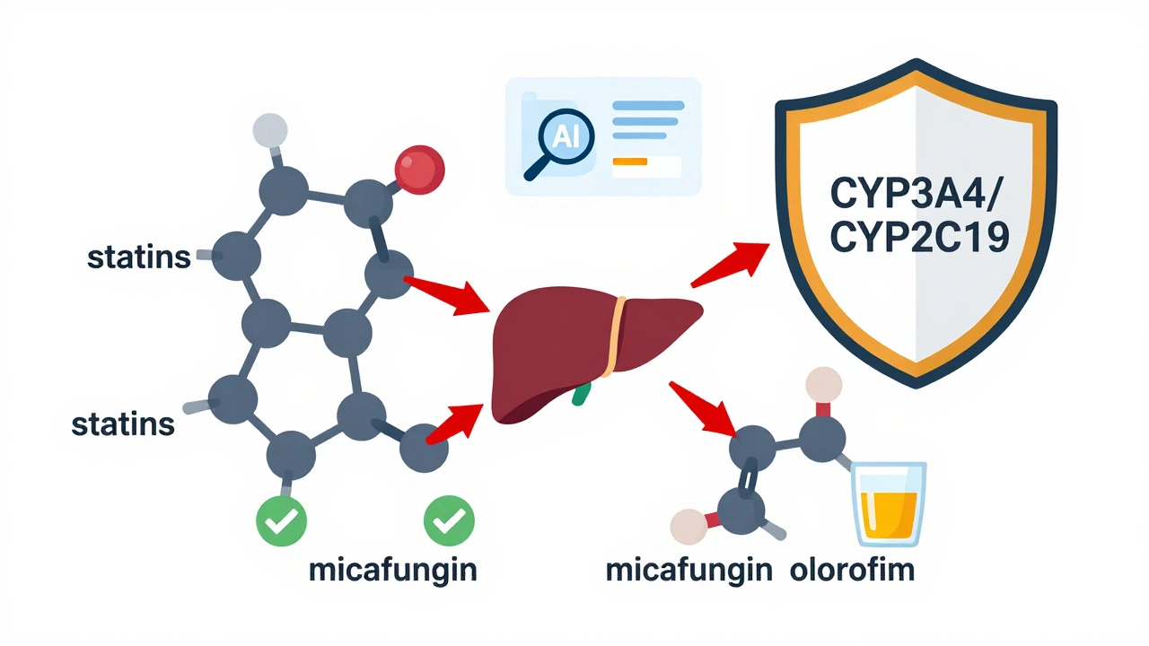 Drug interactions blocking liver enzymes, with safer alternatives highlighted