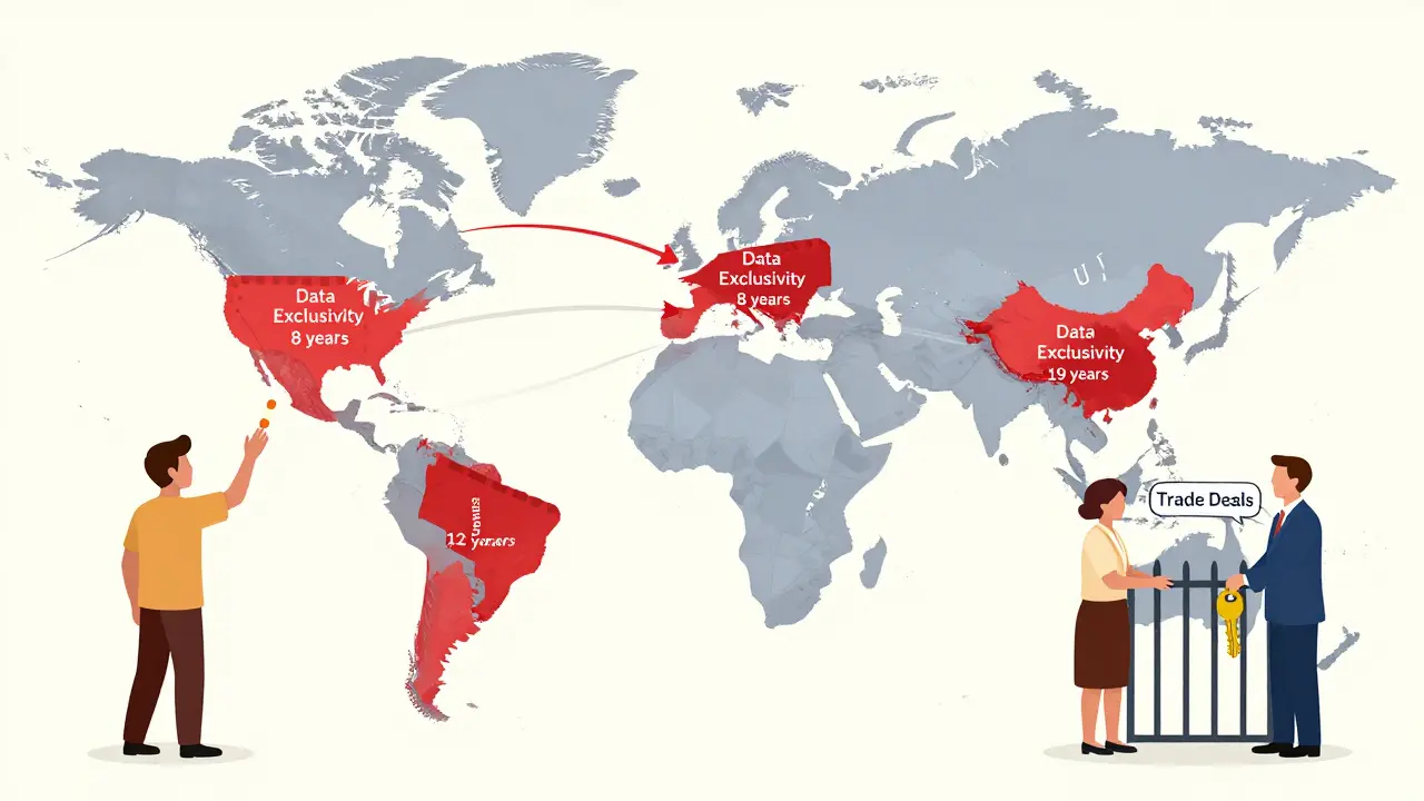 Global map showing medicine access blocked by data exclusivity walls in low-income countries
