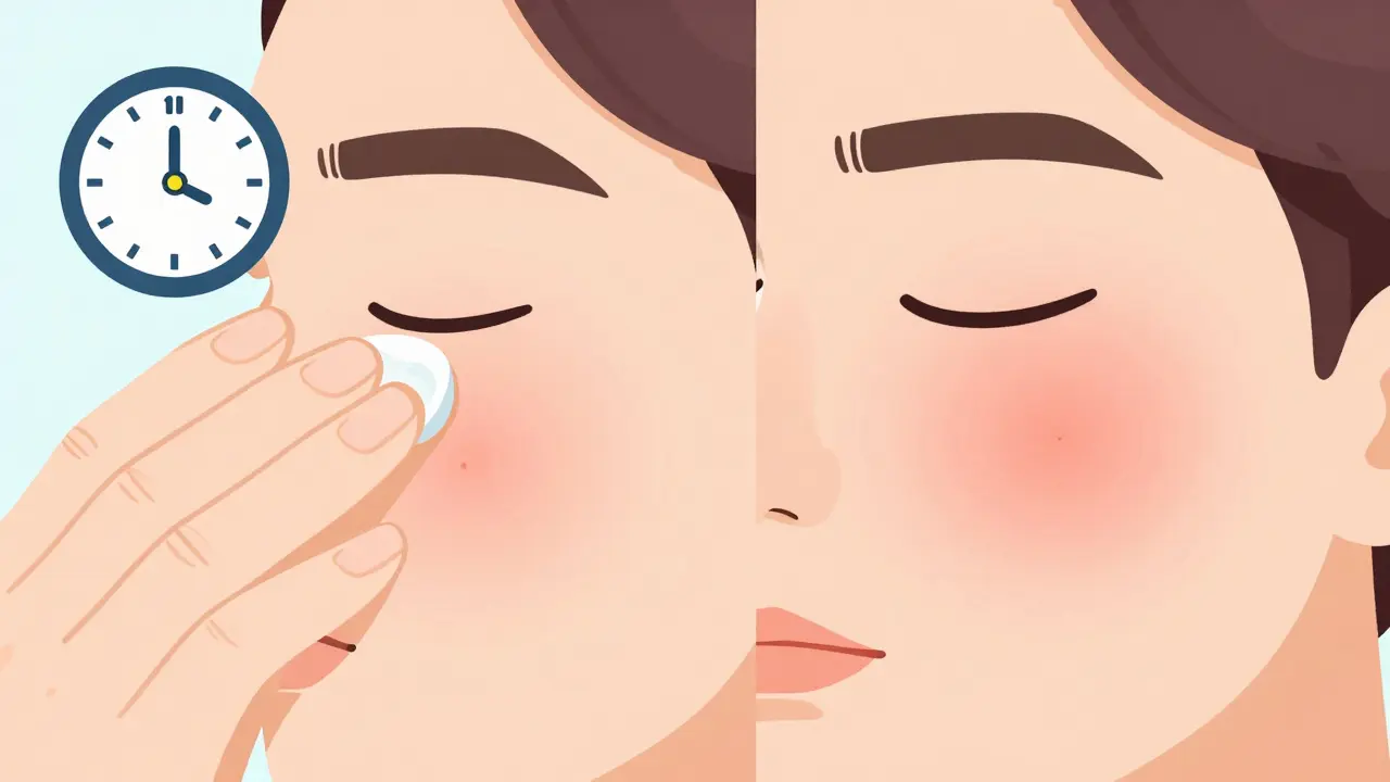 Hand applying antiviral cream to cold sore versus wrong acne treatment