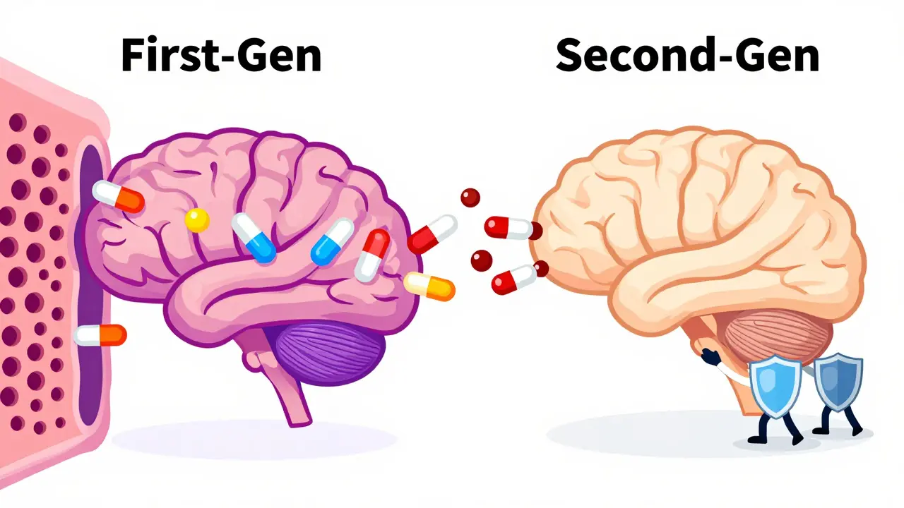 Comparison of medicine molecules crossing and being blocked from the blood-brain barrier
